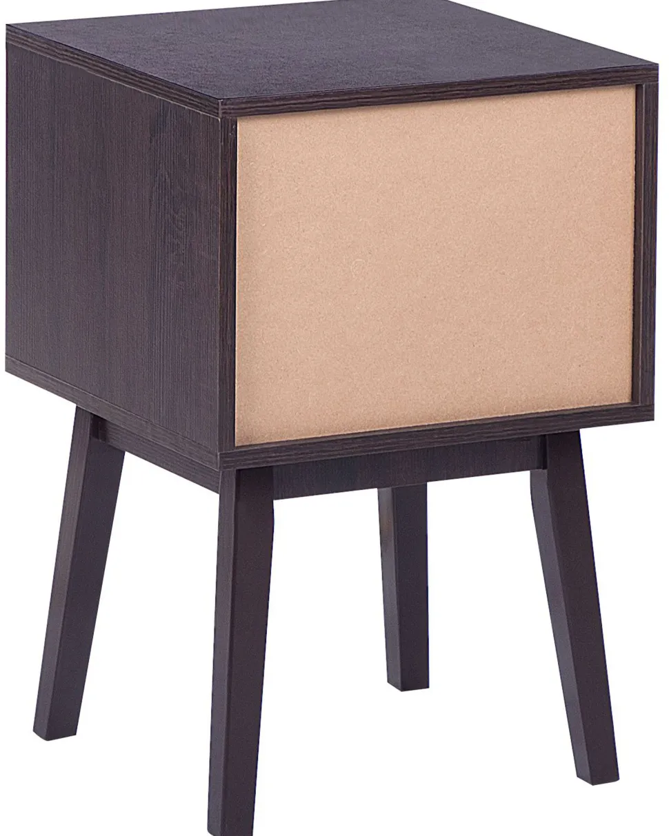 Mesa De Cabeceira Com 1 Gaveta Em Cor De Madeira Escura Rodes