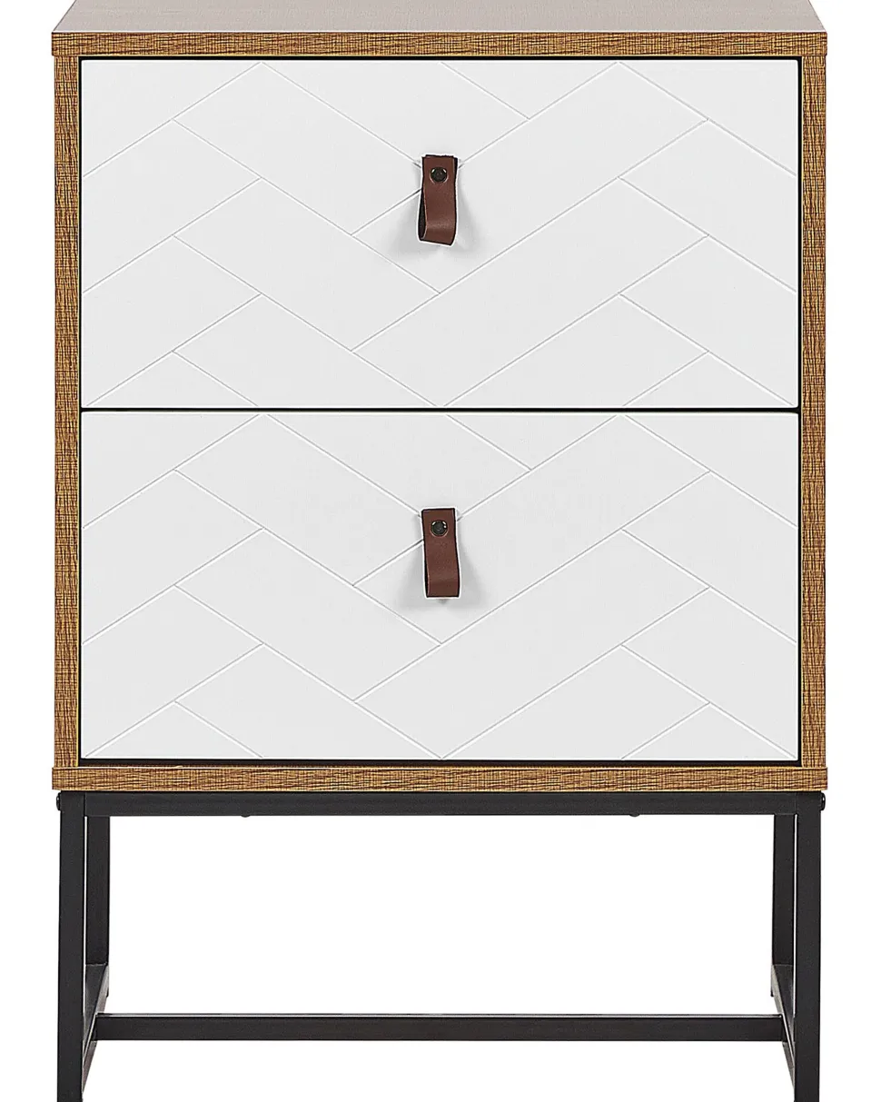 Mesa De Cabeceira Com 2 Gavetas Em Madeira Clara E Branco Nueva