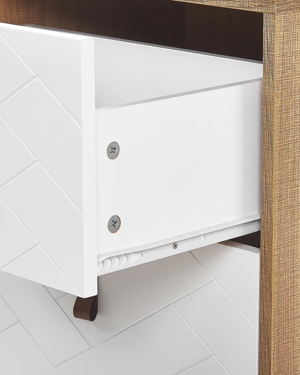 Mesa De Cabeceira Com 2 Gavetas Em Madeira Clara E Branco Nueva