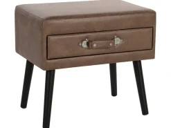Mesa De Cabeceira Com 1 Gaveta Em Pele Sintetica Castanha Eurostar