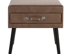 Mesa De Cabeceira Com 1 Gaveta Em Pele Sintetica Castanha Eurostar