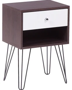 Mesa De Cabeceira Com 1 Gaveta Em Madeira Escura E Branco Arvin