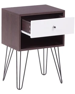 Mesa De Cabeceira Com 1 Gaveta Em Madeira Escura E Branco Arvin