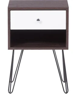 Mesa De Cabeceira Com 1 Gaveta Em Madeira Escura E Branco Arvin