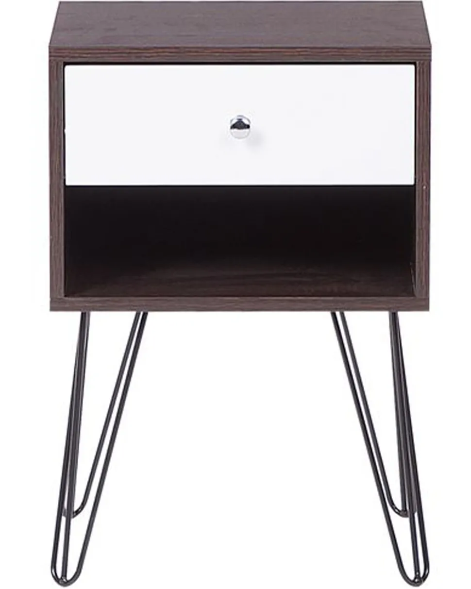Mesa De Cabeceira Com 1 Gaveta Em Madeira Escura E Branco Arvin