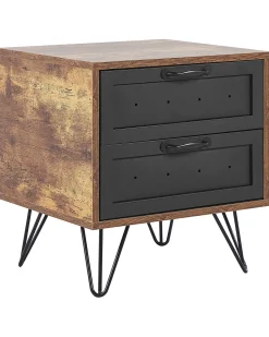 Mesa De Cabeceira Com 2 Gavetas Em Madeira Escura E Preto Arkan