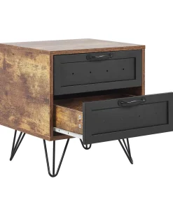 Mesa De Cabeceira Com 2 Gavetas Em Madeira Escura E Preto Arkan