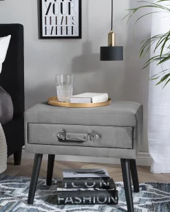 Mesa De Cabeceira Com 1 Gaveta Em Veludo Cinzento Eurostar
