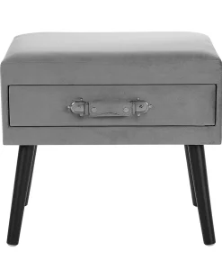 Mesa De Cabeceira Com 1 Gaveta Em Veludo Cinzento Eurostar
