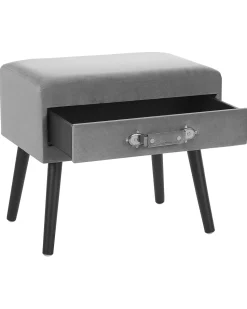 Mesa De Cabeceira Com 1 Gaveta Em Veludo Cinzento Eurostar