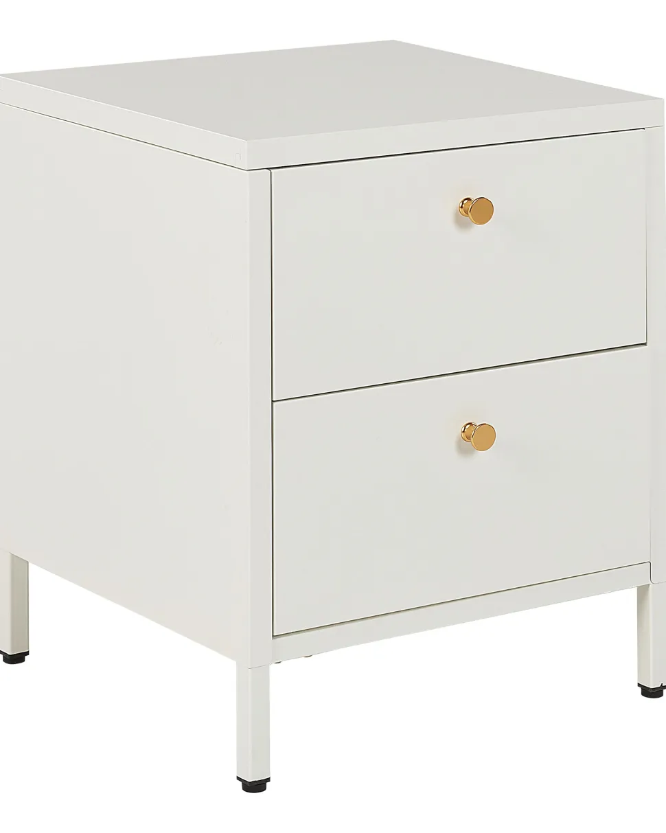 Mesa De Cabeceira Com 2 Gavetas Em Metal Branco Kylea
