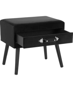 Mesa De Cabeceira Com 1 Gaveta Em Veludo Preta Eurostar