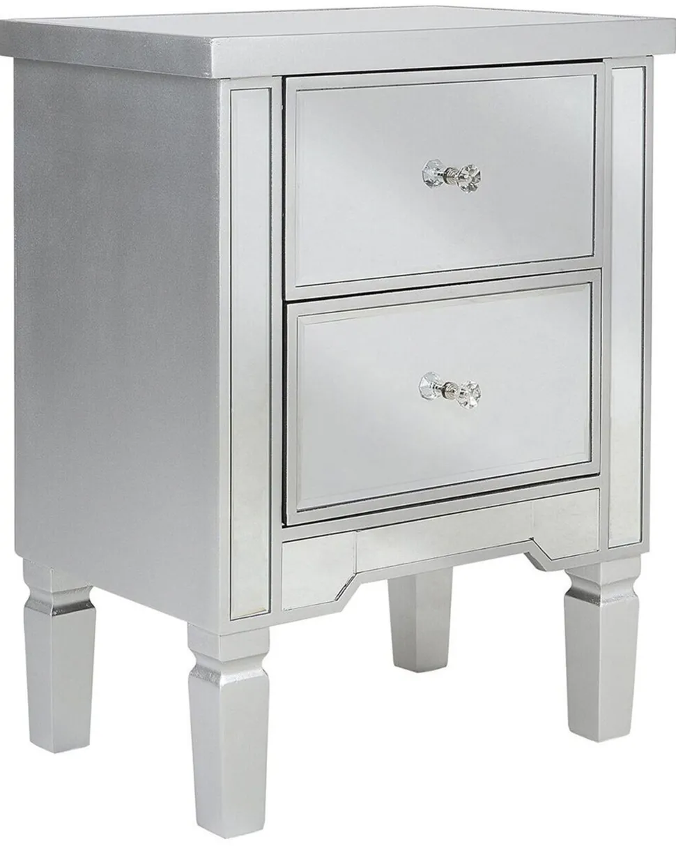 Mesa De Cabeceira Com 2 Gavetas Em Efeito Espelhado Prateado Tigy