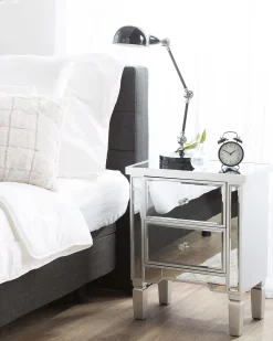 Mesa De Cabeceira Com 2 Gavetas Em Efeito Espelhado Prateado Tigy