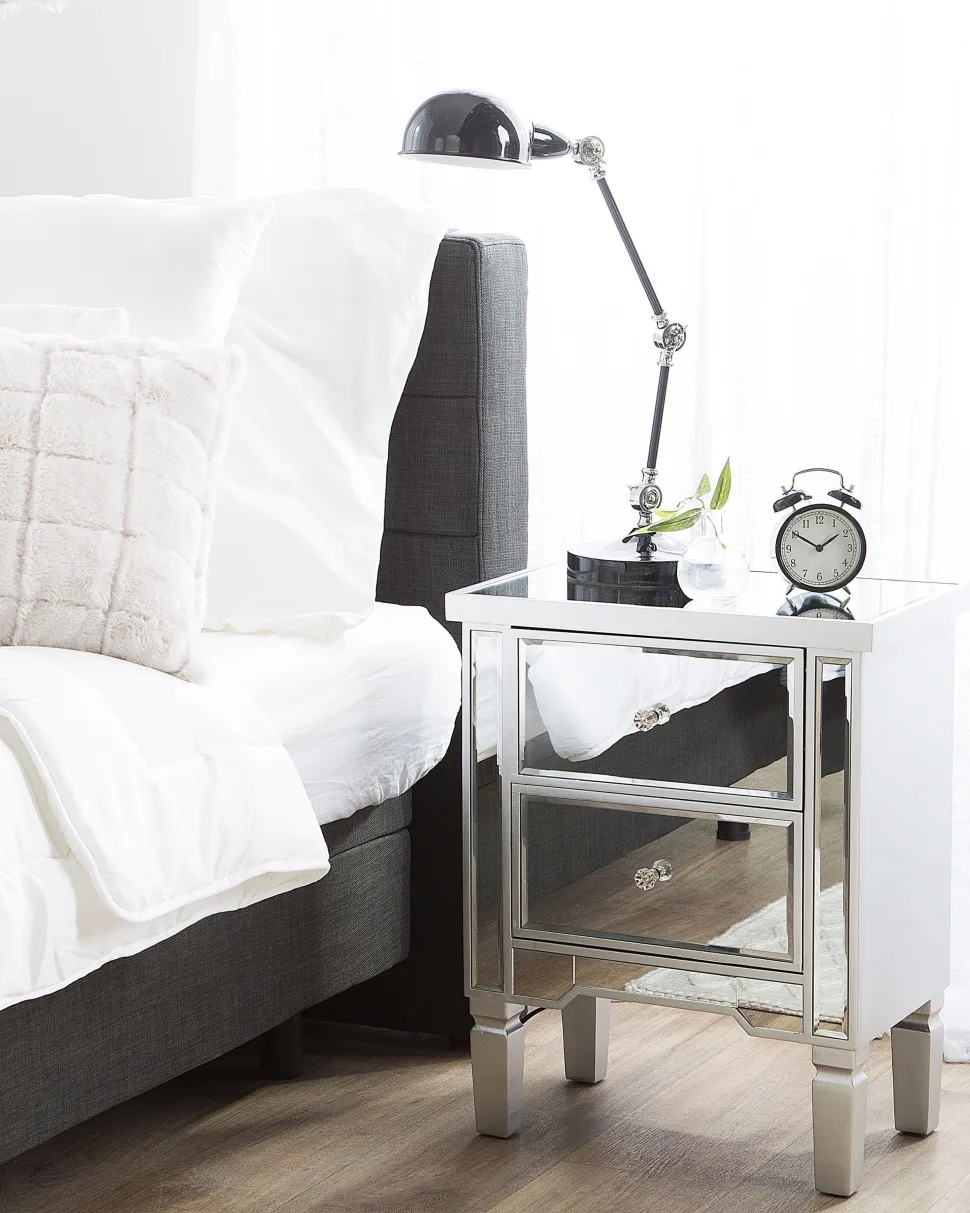 Mesa De Cabeceira Com 2 Gavetas Em Efeito Espelhado Prateado Tigy