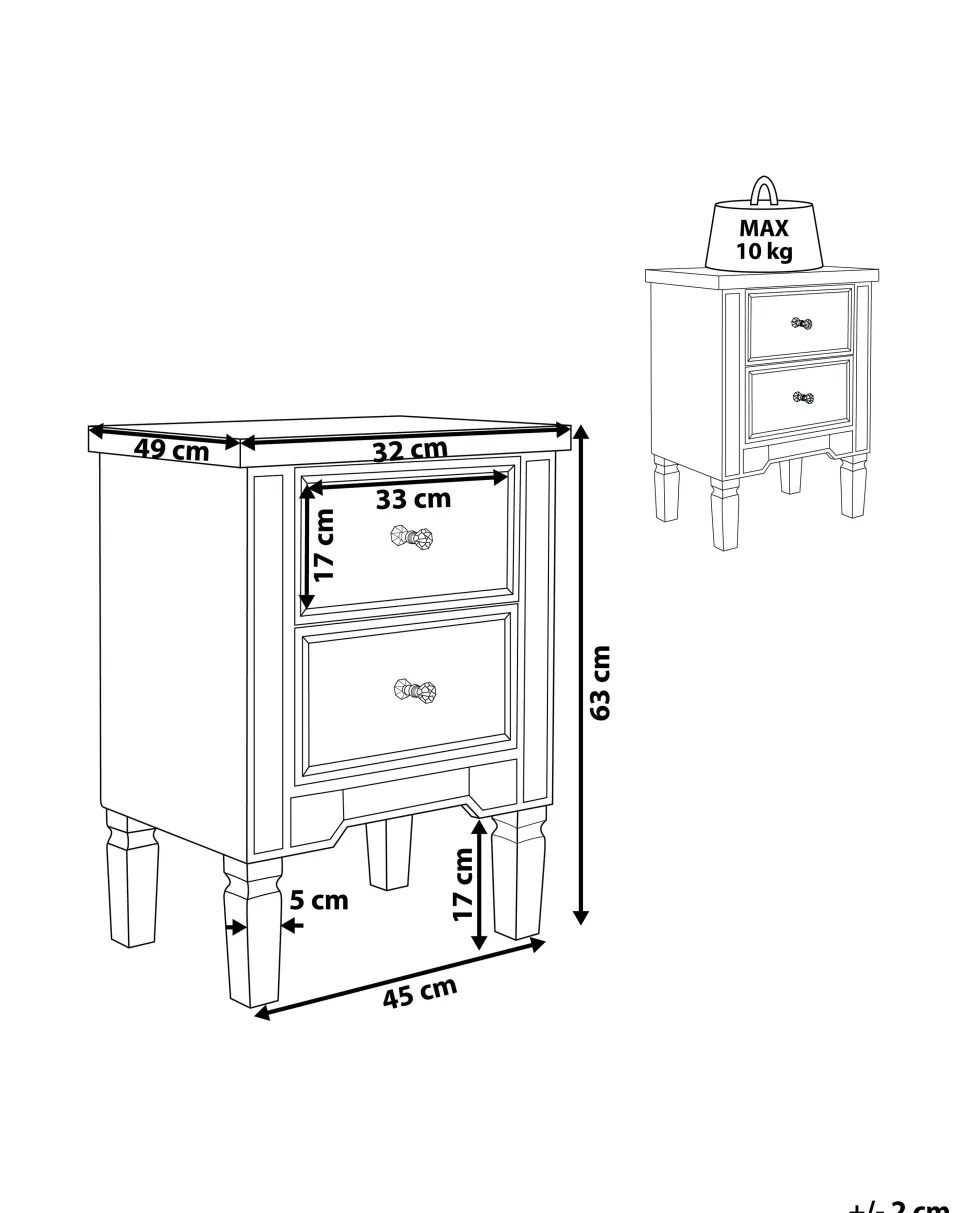 Mesa De Cabeceira Com 2 Gavetas Em Efeito Espelhado Prateado Tigy
