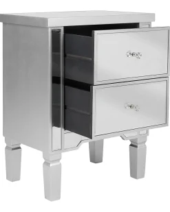 Mesa De Cabeceira Com 2 Gavetas Em Efeito Espelhado Prateado Tigy