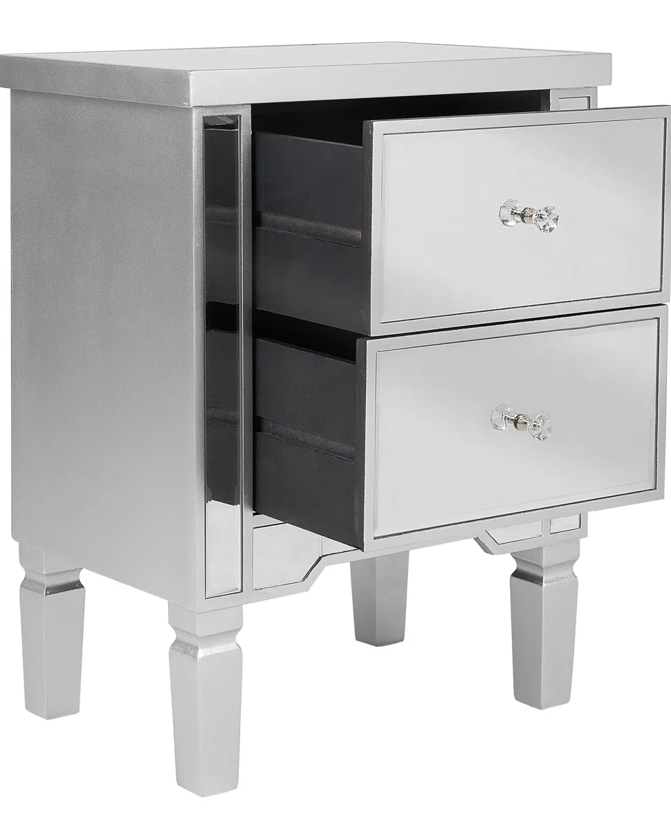 Mesa De Cabeceira Com 2 Gavetas Em Efeito Espelhado Prateado Tigy