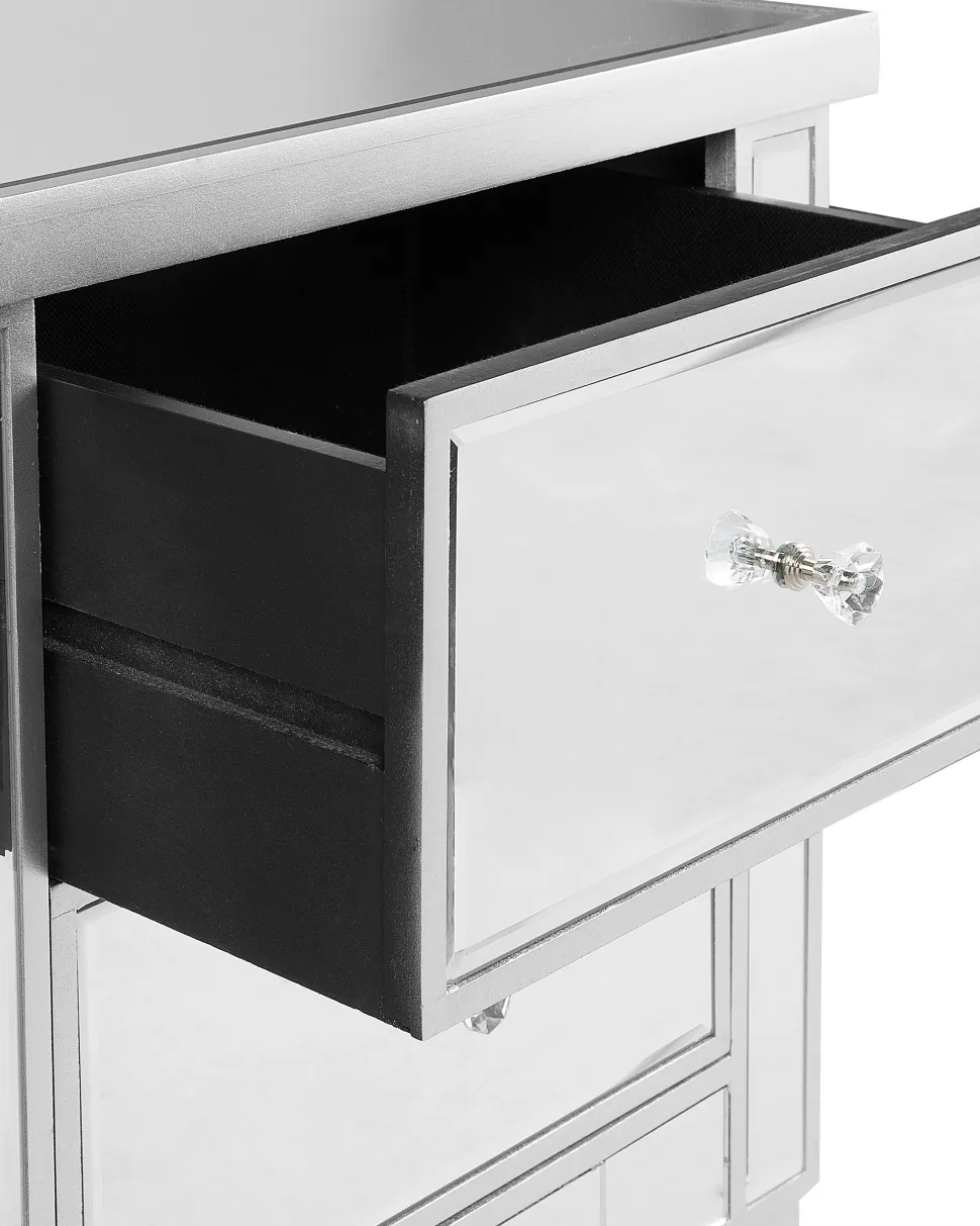 Mesa De Cabeceira Com 2 Gavetas Em Efeito Espelhado Prateado Tigy