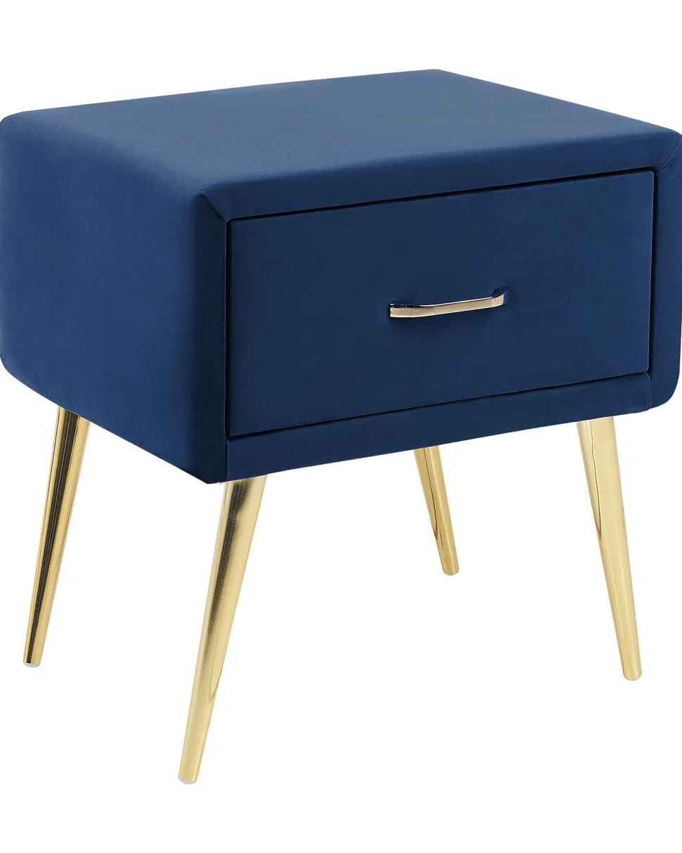 Mesa De Cabeceira Com 1 Gaveta Em Veludo Azul Marinho Flayat