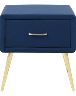 Mesa De Cabeceira Com 1 Gaveta Em Veludo Azul Marinho Flayat