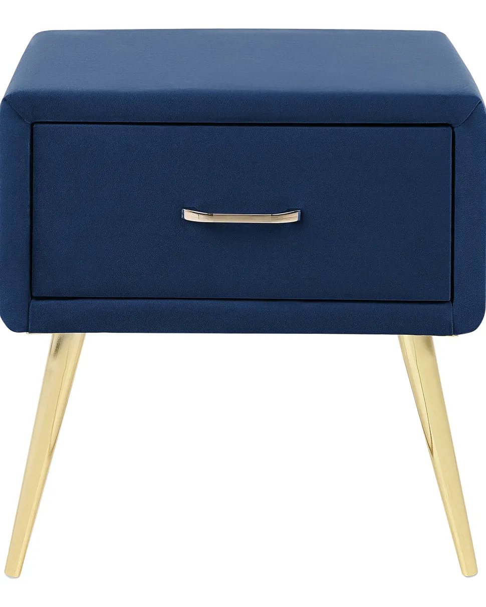 Mesa De Cabeceira Com 1 Gaveta Em Veludo Azul Marinho Flayat