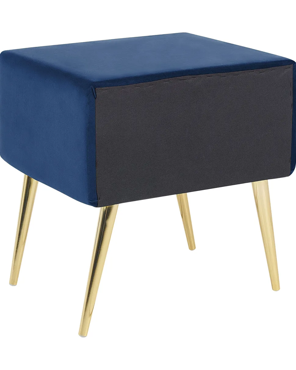 Mesa De Cabeceira Com 1 Gaveta Em Veludo Azul Marinho Flayat