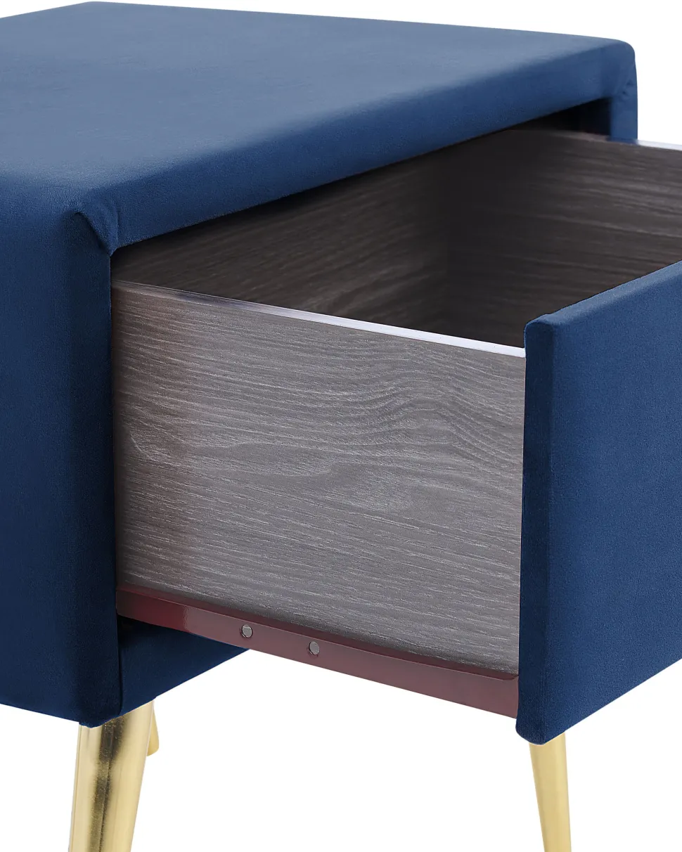 Mesa De Cabeceira Com 1 Gaveta Em Veludo Azul Marinho Flayat