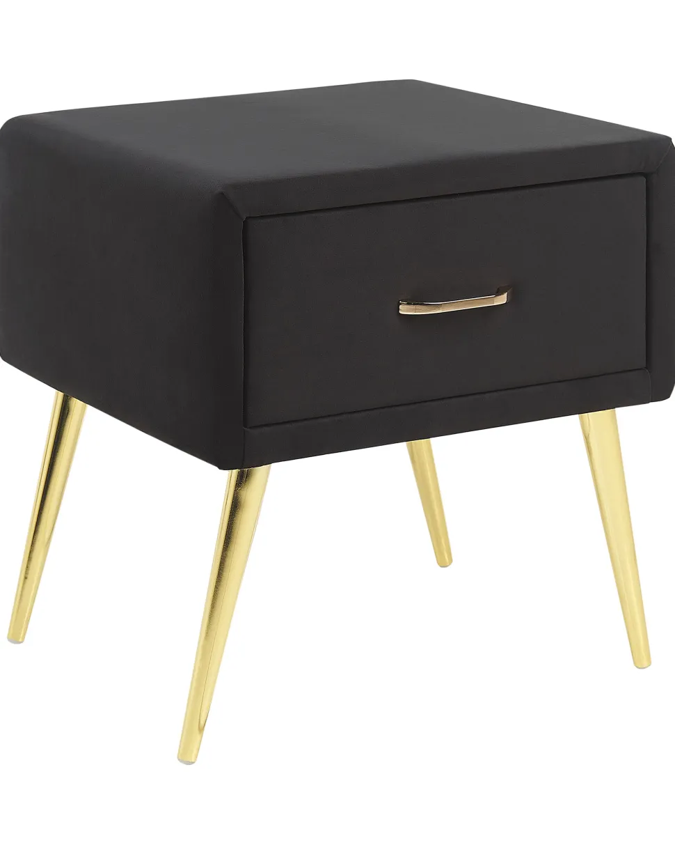 Mesa De Cabeceira Com 1 Gaveta Em Veludo Preto Flayat