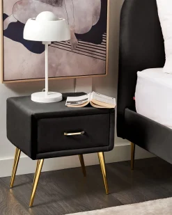 Mesa De Cabeceira Com 1 Gaveta Em Veludo Preto Flayat