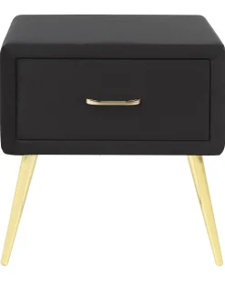 Mesa De Cabeceira Com 1 Gaveta Em Veludo Preto Flayat