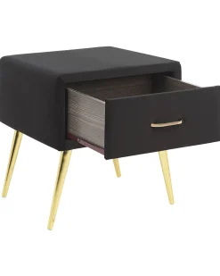 Mesa De Cabeceira Com 1 Gaveta Em Veludo Preto Flayat