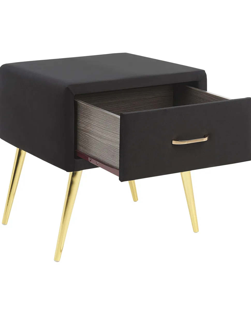 Mesa De Cabeceira Com 1 Gaveta Em Veludo Preto Flayat