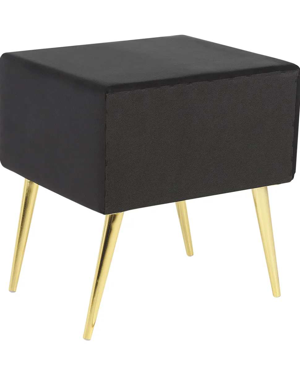 Mesa De Cabeceira Com 1 Gaveta Em Veludo Preto Flayat