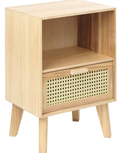 Mesa De Cabeceira Com 1 Gaveta Em Rattan Cor De Madeira Clara Seney