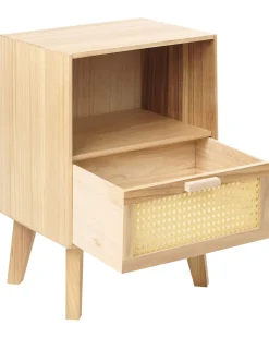 Mesa De Cabeceira Com 1 Gaveta Em Rattan Cor De Madeira Clara Seney