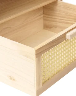 Mesa De Cabeceira Com 1 Gaveta Em Rattan Cor De Madeira Clara Seney