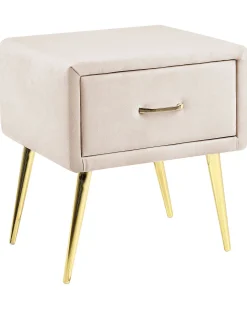 Mesa De Cabeceira Com 1 Gaveta Em Veludo Creme Flayat