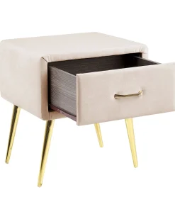 Mesa De Cabeceira Com 1 Gaveta Em Veludo Creme Flayat
