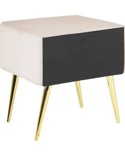 Mesa De Cabeceira Com 1 Gaveta Em Veludo Creme Flayat
