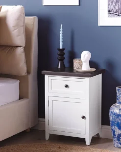 Mesa De Cabeceira Com 1 Gaveta E 1 Porta Branca E Castanha Layola