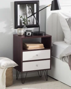 Mesa De Cabeceira Com 2 Gavetas Em Madeira Escura E Branco Arvin