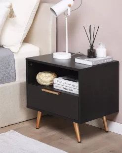 Mesa De Cabeceira Com 1 Gaveta Preta Indio