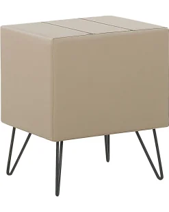 Mesa De Cabeceira Com 1 Gaveta Em Pele Sintetica Creme Betin