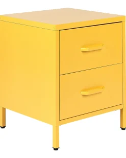 Mesa De Cabeceira Com 2 Gavetas Em Metal Amarelo Malavi