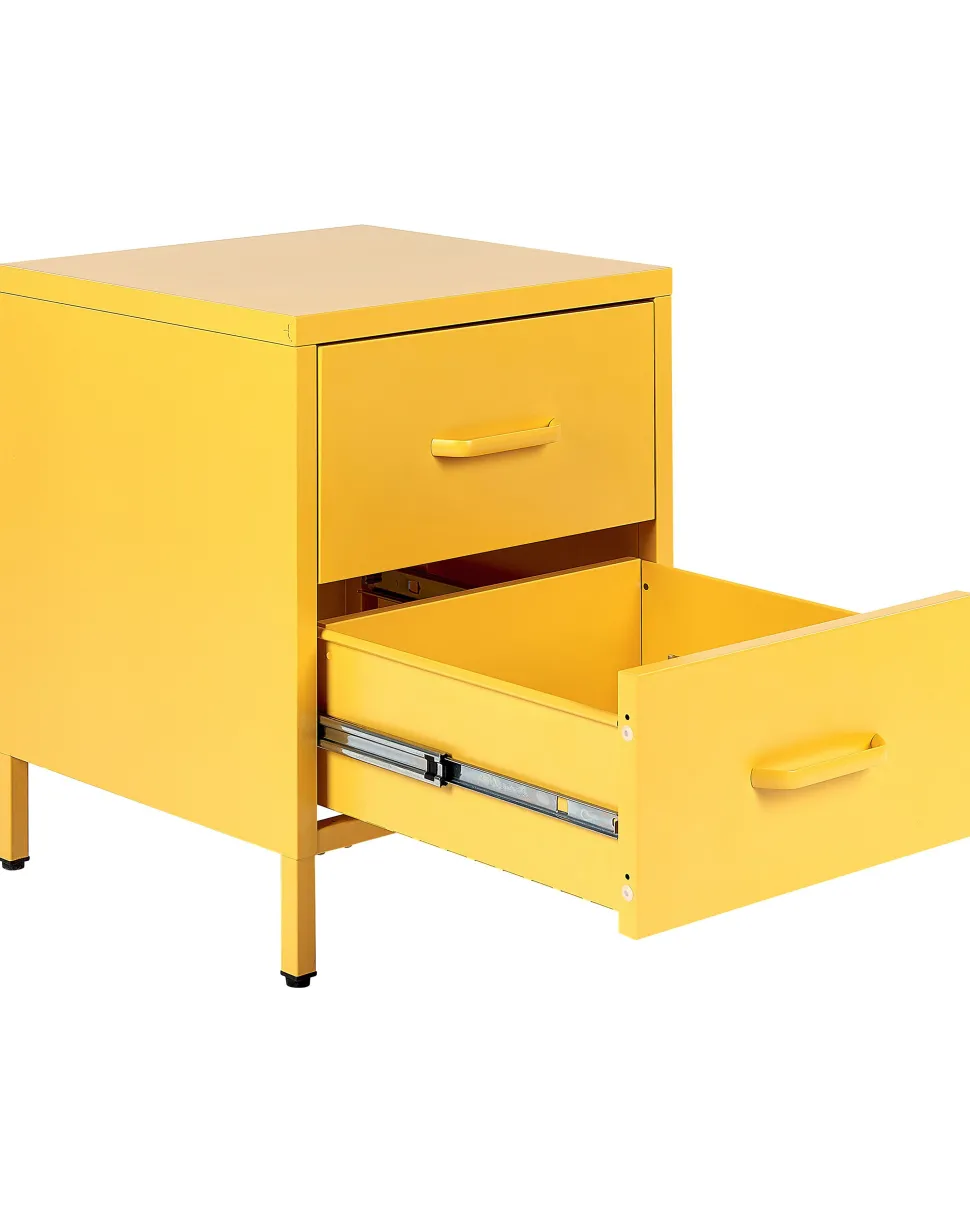 Mesa De Cabeceira Com 2 Gavetas Em Metal Amarelo Malavi
