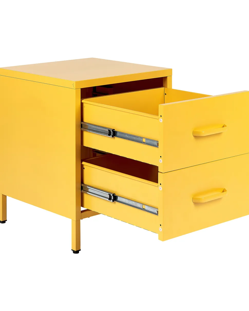 Mesa De Cabeceira Com 2 Gavetas Em Metal Amarelo Malavi