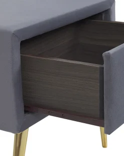 Mesa De Cabeceira Com 1 Gaveta Em Veludo Cinzento Flayat