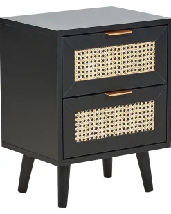 Mesa De Cabeceira Com 2 Gavetas Em Rattan Preto Opoco