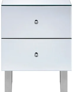 Mesa De Cabeceira Com 2 Gavetas Em Efeito Espelhado Prateado Nesle